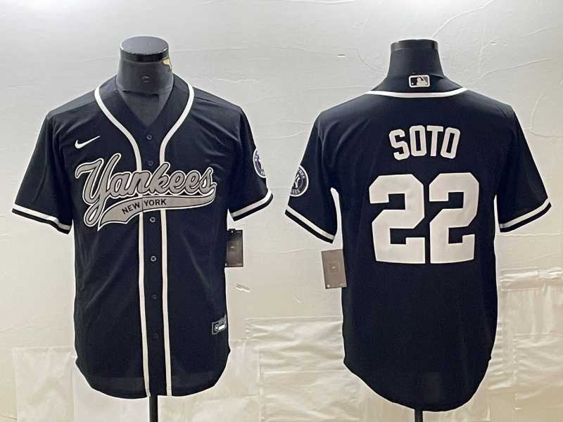 Men's New York Yankees #22 Juan Soto Black With Patch Cool Base Stitched Baseball Jersey,We sell and wholesale Men's New York Yankees #22 Juan Soto Black With Patch Cool Base Stitched Baseball Jersey on line form chian!